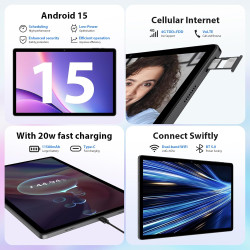 2.5k android 15 tablette 14 pouces, 4g lte/5g wifi, incell 2240 x1400, 11580mah, 36gb ram+256gb rom (extension 2tb), octa-core, 