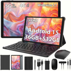 2K Android 15 Tablette, 36GB RAM+512GB ROM (2TB TF), 4G LTE+5G WiFi, Tablet 10,6 Pouces, Octa-Core, 2000 * 1200FHD, 8000mAh, 13M