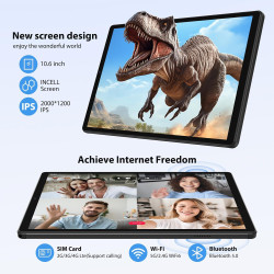 2K Android 15 Tablette, 36GB RAM+512GB ROM (2TB TF), 4G LTE+5G WiFi, Tablet 10,6 Pouces, Octa-Core, 2000 * 1200FHD, 8000mAh, 13M