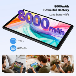 2K Android 15 Tablette, 36GB RAM+512GB ROM (2TB TF), 4G LTE+5G WiFi, Tablet 10,6 Pouces, Octa-Core, 2000 * 1200FHD, 8000mAh, 13M