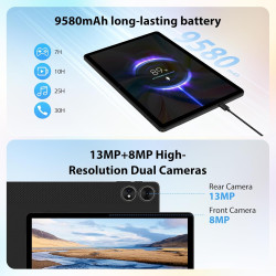 2k tablette 11 pouces, 36gb ram+512gb rom (2tb tf), android 15, 4g sim lte+5g wifi, octa-core, 2000 * 1200, 9580mah, 13mp+8mp, w