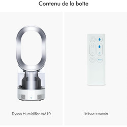 Dyson AM10 Humidificateur et ventilateur, brume froide ultra-fine, contrôle automatique de l’humidité, Blanc/Argent