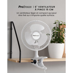Pro Breeze Mini Ventilateur à Pince - 2 Vitesses, 15 cm - Ventilateur de Table avec Clip, Petit, Portable, Silencieux, Rotation 