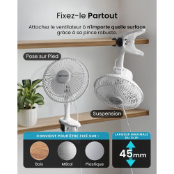 Pro Breeze Mini Ventilateur à Pince - 2 Vitesses, 15 cm - Ventilateur de Table avec Clip, Petit, Portable, Silencieux, Rotation 