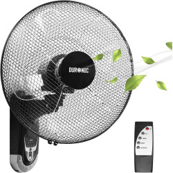 Duronic FN55 BK Ventilateur mural 60W | 5 Pâles de 40cm | Tête oscillante avec minuteur | 3 Vitesses | Télécommande | Moteur pui