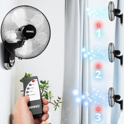 Duronic FN55 BK Ventilateur mural 60W | 5 Pâles de 40cm | Tête oscillante avec minuteur | 3 Vitesses | Télécommande | Moteur pui