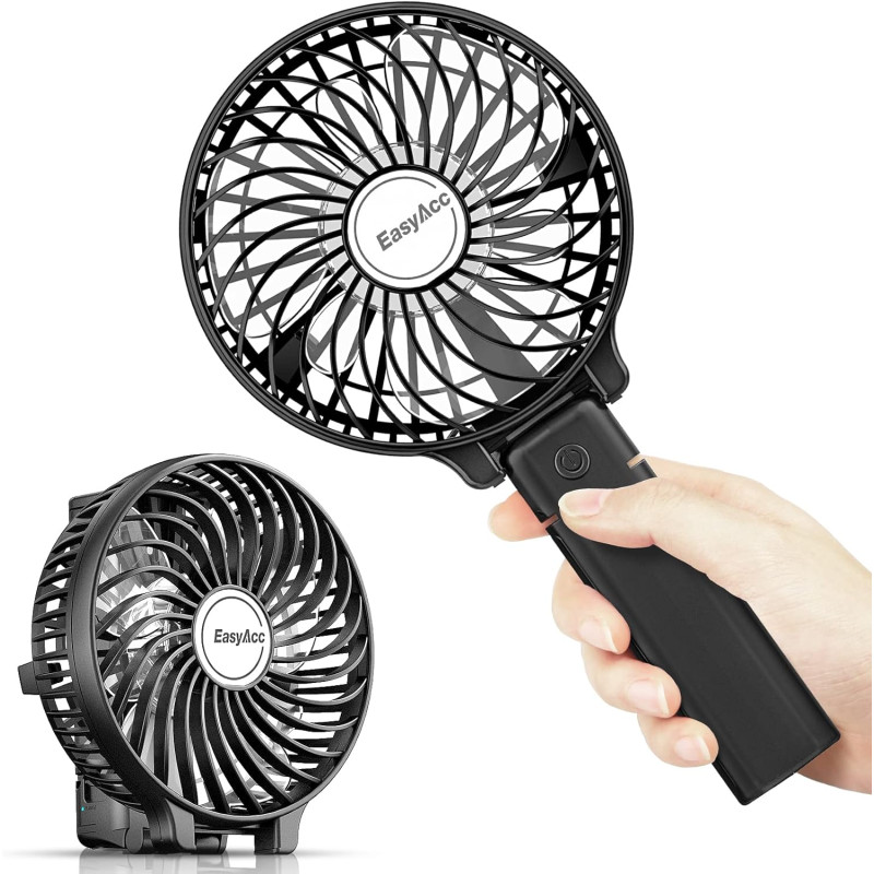 EasyAcc Mini Ventilateur Portable 3-10 Heures Ventilateur USB par Batterie Silencieux 3 Vitesse Rechargeable Pliable 180° pour V