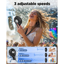 EasyAcc Mini Ventilateur Portable 3-10 Heures Ventilateur USB par Batterie Silencieux 3 Vitesse Rechargeable Pliable 180° pour V