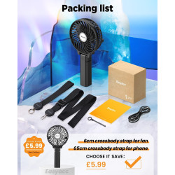 EasyAcc Mini Ventilateur Portable 3-10 Heures Ventilateur USB par Batterie Silencieux 3 Vitesse Rechargeable Pliable 180° pour V