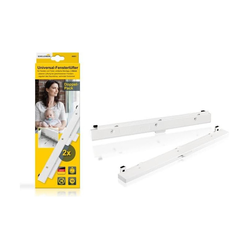 Schellenberg 46601 Lot de 2 ventilateurs de fenêtre universels pour battant de fenêtre Blanc