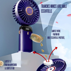 Jsdoin Ventilateur portable rechargeable par USB avec 5 vitesses,mini ventilateur de bureau pliable avec écran LED pour la maiso