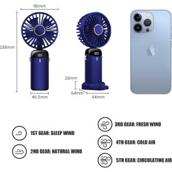 Jsdoin Ventilateur portable rechargeable par USB avec 5 vitesses,mini ventilateur de bureau pliable avec écran LED pour la maiso