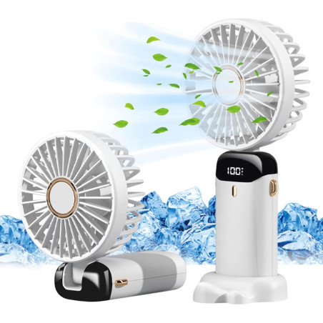 Jsdoin Ventilateur portable rechargeable par USB avec 5 vitesses,mini ventilateur de bureau pliable avec écran LED pour la maiso