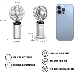 Jsdoin Ventilateur portable rechargeable par USB avec 5 vitesses,mini ventilateur de bureau pliable avec écran LED pour la maiso