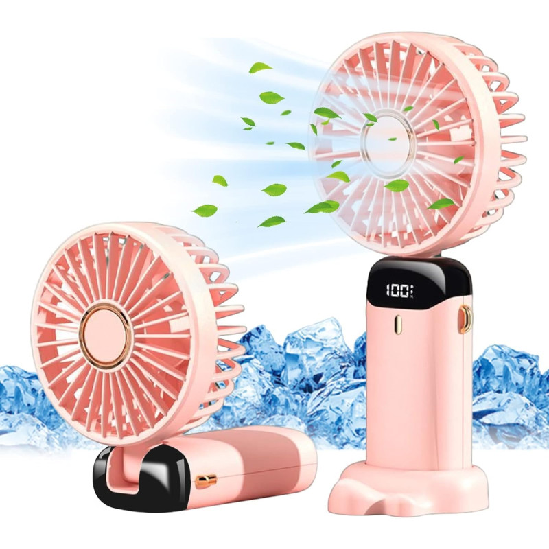 Jsdoin Ventilateur portable rechargeable par USB avec 5 vitesses,mini ventilateur de bureau pliable avec écran LED pour la maiso