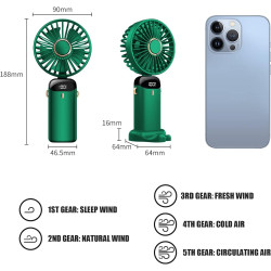 Jsdoin Ventilateur portable rechargeable par USB avec 5 vitesses,mini ventilateur de bureau pliable avec écran LED pour la maiso