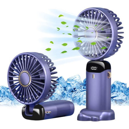 Jsdoin Ventilateur portable rechargeable par USB avec 5 vitesses,mini ventilateur de bureau pliable avec écran LED pour la maiso