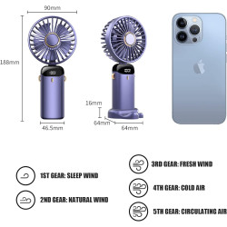 Jsdoin Ventilateur portable rechargeable par USB avec 5 vitesses,mini ventilateur de bureau pliable avec écran LED pour la maiso