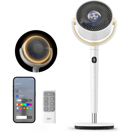Dreo 23dB Intelligent ventilateur sur pied silencieux, 24M portée, volume d'air 1200m³/h, turbo circulateur, 102CM hauteur, 6 mo
