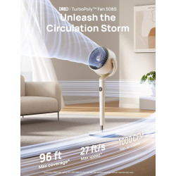 Dreo 23dB Intelligent ventilateur sur pied silencieux, 24M portée, volume d'air 1200m³/h, turbo circulateur, 102CM hauteur, 6 mo