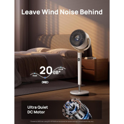 Dreo 23dB Intelligent ventilateur sur pied silencieux, 24M portée, volume d'air 1200m³/h, turbo circulateur, 102CM hauteur, 6 mo