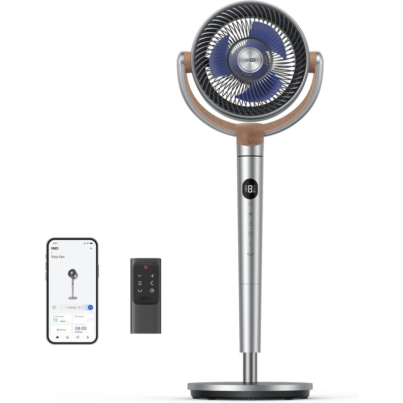 DREO 20 dB Smart Ventilateur Silencieux sur Pied, Oscillation à 120° + 120°, Ventilateurs Puissants avec Télécommande, Portée de