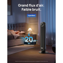 DREO 20dB ventilateur colonne silencieux, Vitesse 7,6 m/s - Oscillant à 90° ventilateurs tour pour chambre, 92 cm de haut, Téléc
