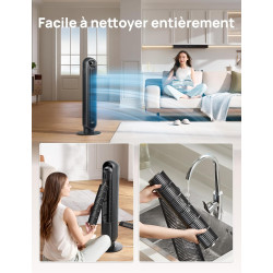 DREO 20dB ventilateur colonne silencieux, Vitesse 7,6 m/s - Oscillant à 90° ventilateurs tour pour chambre, 92 cm de haut, Téléc