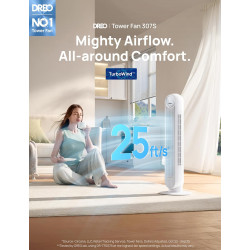 DREO Ventilateur tour intelligent avec fonction WiFi, ventilateur silencieux avec contrôle vocal et télécommande, oscillation à 