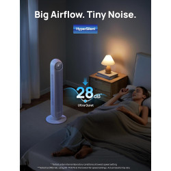 DREO Ventilateur tour intelligent avec fonction WiFi, ventilateur silencieux avec contrôle vocal et télécommande, oscillation à 