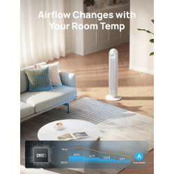 DREO Ventilateur tour intelligent avec fonction WiFi, ventilateur silencieux avec contrôle vocal et télécommande, oscillation à 