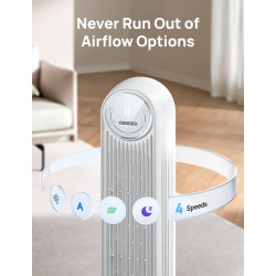 DREO Ventilateur tour intelligent avec fonction WiFi, ventilateur silencieux avec contrôle vocal et télécommande, oscillation à 
