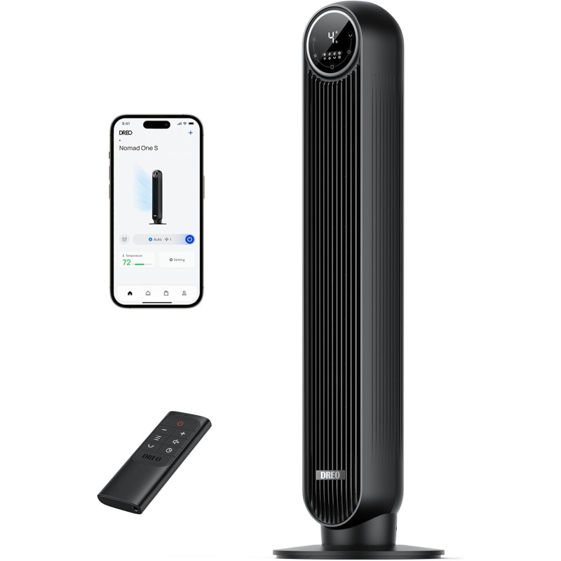 Dreo Ventilateur tour intelligent avec fonction WiFi, ventilateur silencieux avec contrôle vocal et télécommande, oscillation à 