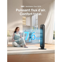 Dreo Ventilateur tour intelligent avec fonction WiFi, ventilateur silencieux avec contrôle vocal et télécommande, oscillation à 