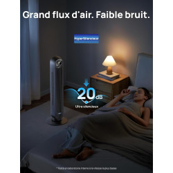 Dreo Ventilateur tour intelligent avec fonction WiFi, ventilateur silencieux avec contrôle vocal et télécommande, oscillation à 