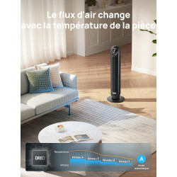 Dreo Ventilateur tour intelligent avec fonction WiFi, ventilateur silencieux avec contrôle vocal et télécommande, oscillation à 