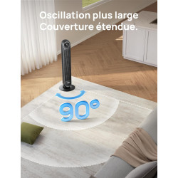 Dreo Ventilateur tour intelligent avec fonction WiFi, ventilateur silencieux avec contrôle vocal et télécommande, oscillation à 