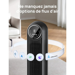 Dreo Ventilateur tour intelligent avec fonction WiFi, ventilateur silencieux avec contrôle vocal et télécommande, oscillation à 