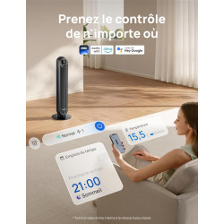 Dreo Ventilateur tour intelligent avec fonction WiFi, ventilateur silencieux avec contrôle vocal et télécommande, oscillation à 