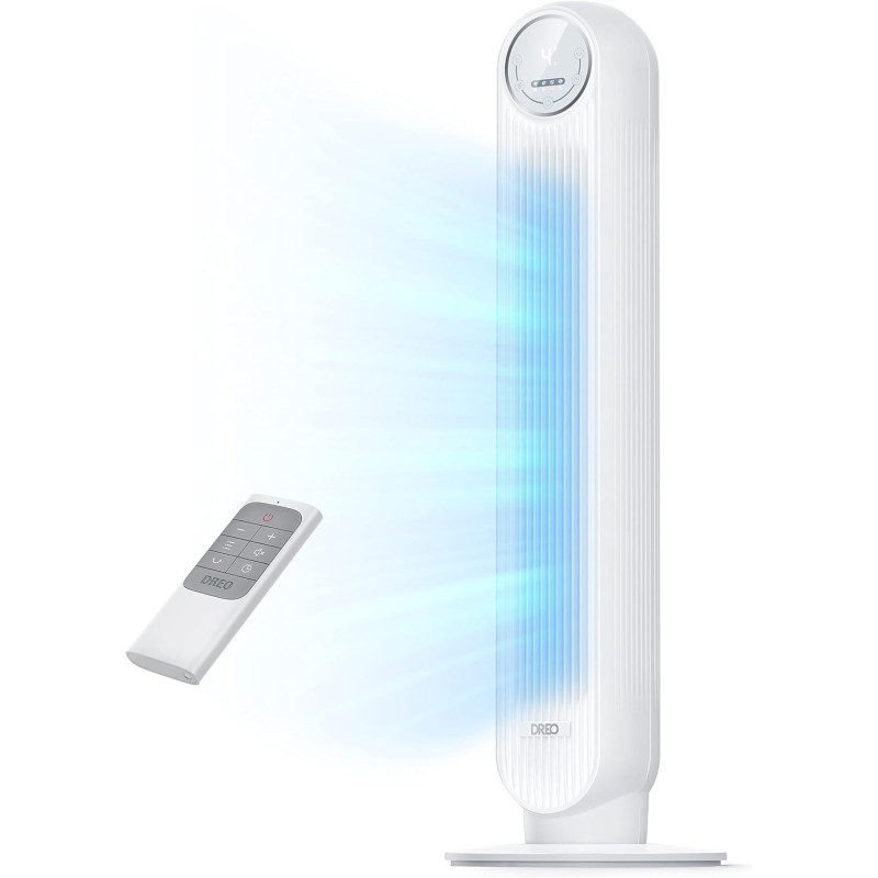Dreo ventilateur colonne silencieux, Vitesse 7,6 m/s - Oscillant à 90° ventilateurs tour pour chambre, 92 cm de haut, Télécomman