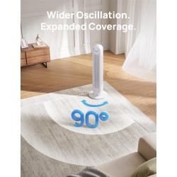 Dreo ventilateur colonne silencieux, Vitesse 7,6 m/s - Oscillant à 90° ventilateurs tour pour chambre, 92 cm de haut, Télécomman