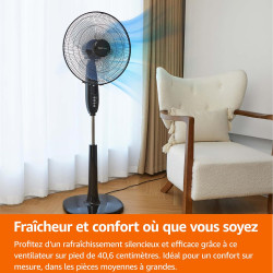 Amazon Basics Ventilateur sur Pied 40 cm avec Télécommande, pour Chambre, Salon, Bureau, 3 Vitesses, 3 Modes, Minuterie, Pales D