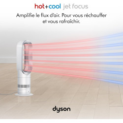 Dyson Hot+Cool Jet Focus Chauffage et ventilateur AM09 – 2-en-1 : chauffe et refroidit avec flux d’air puissant (Blanc/Argent)