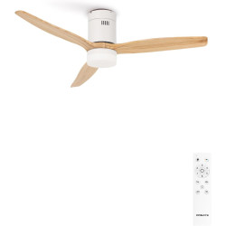CREATE / WINDCALM M/Ventilateur de plafond ABS avec lumière et télécommande blanc pales effet bois clair / 40W, Silencieux, Ø132