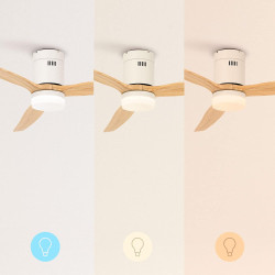 CREATE / WINDCALM M/Ventilateur de plafond ABS avec lumière et télécommande blanc pales effet bois clair / 40W, Silencieux, Ø132