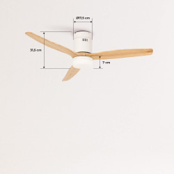 CREATE / WINDCALM M/Ventilateur de plafond ABS avec lumière et télécommande blanc pales effet bois clair / 40W, Silencieux, Ø132