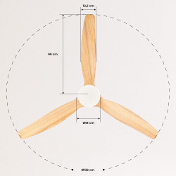 CREATE / WINDCALM M/Ventilateur de plafond ABS avec lumière et télécommande blanc pales effet bois clair / 40W, Silencieux, Ø132