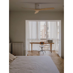 CREATE / WINDCALM M/Ventilateur de plafond ABS avec télécommande blanc pales effet bois clair / 40W, Silencieux, Ø132 cm, 6 vite