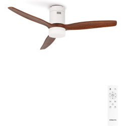 CREATE / WINDCALM M/Ventilateur de plafond ABS avec lumière et télécommande blanc pales effet bois foncé / 40W, Silencieux, Ø132