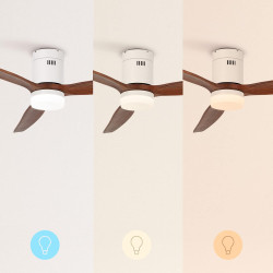 CREATE / WINDCALM M/Ventilateur de plafond ABS avec lumière et télécommande blanc pales effet bois foncé / 40W, Silencieux, Ø132
